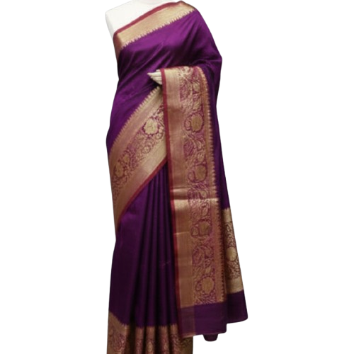 Regal Purple and Gold Silk Saree - Image 2