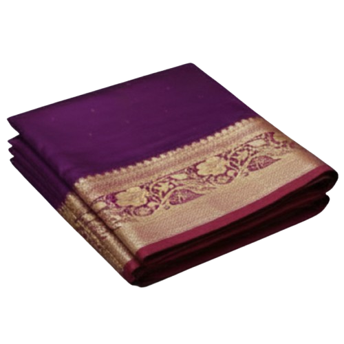 Regal Purple and Gold Silk Saree - Image 4